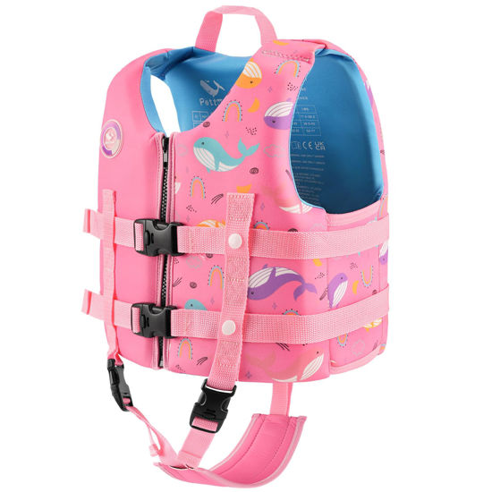 Picture of Pottwal Swim Vest for Kids - Swim Jacket for 4-6 Years (39.5-55LBS) - Buoyancy Aid Made of Neoprene & EPE - with Adjustable Crotch Strap - Light Pink