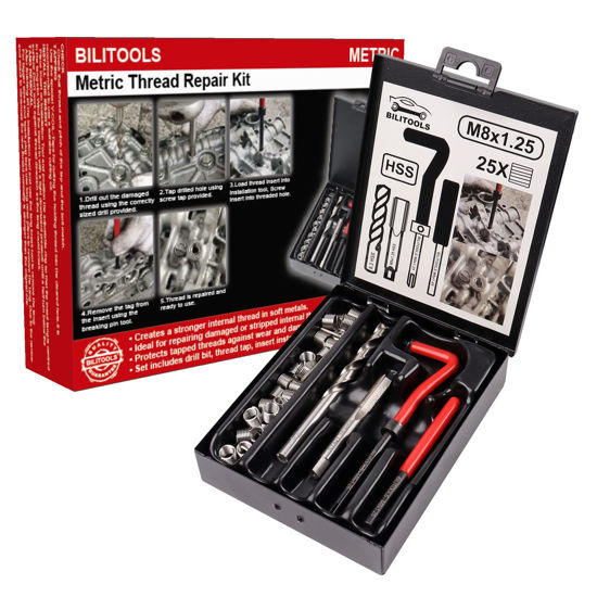 Picture of BILITOOLS M8x1.25 Thread Repair Kit, HSS Drill Helicoil Repair Kit Metric