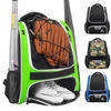 Picture of Hsmihair Baseball Bag - Baseball Backpack Holder for Baseball, Large Main Compartment,T-Ball & Softball Equipment & Gear for Youth and Adults,Holds Bats, Helmet, Gloves (Green)