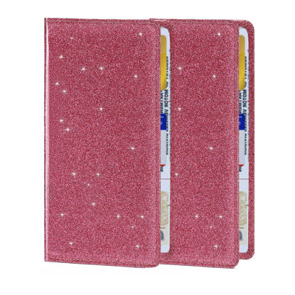 Picture of TILDOSAC 2Pack Leather Car Registration and Insurance Card Holder, Car Document Holder for Cards License with Magnetic Shut (Glitter Purple)