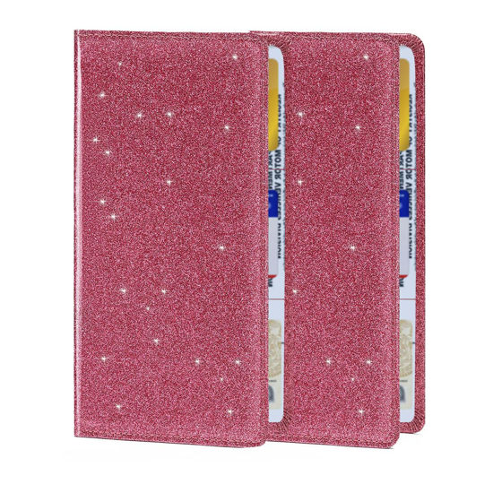 Picture of TILDOSAC 2Pack Leather Car Registration and Insurance Card Holder, Car Document Holder for Cards License with Magnetic Shut (Glitter Purple)