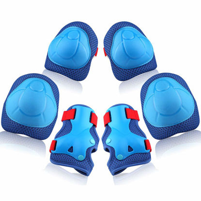 Picture of Kids Protective Gear Set Wemfg Knee Pads for Kids 7-13 Years Toddler Knee and Elbow Pads with Wrist Guards 3 in 1 for Skating Cycling Bike Rollerblading Scooter（BlueRed）