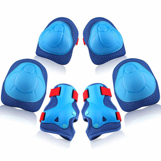 Picture of Kids Protective Gear Set Wemfg Knee Pads for Kids 7-13 Years Toddler Knee and Elbow Pads with Wrist Guards 3 in 1 for Skating Cycling Bike Rollerblading Scooter（BlueRed）