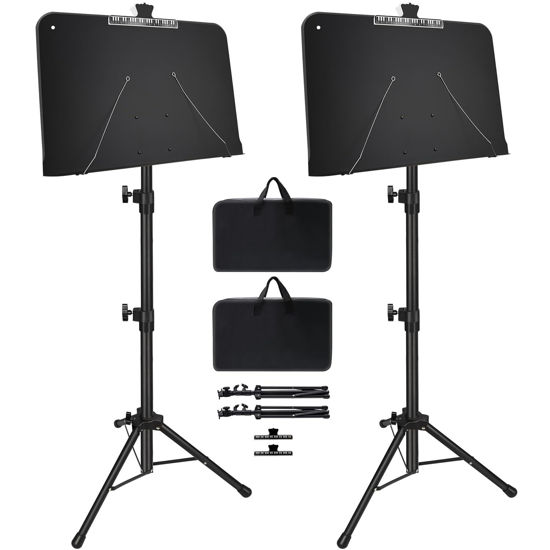 Picture of Sheet Music Stand, 1/2/3 Pack Adjustable Music Stand for Sheet Music, Music Sheet Stand Portable Folding with Carry bag Clip Holder for Guitar, Ukulele, Violin Players(Standard Version, 2 Pack)