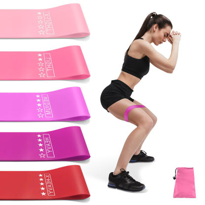 Picture of Resistance Bands for Working Out, Exercise Bands Resistance Bands Set with 5 Resistance Levels, Pink Workout Bands for Indoor and Outdoor Fitness, Leg Strength Training, Rehab, Yoga