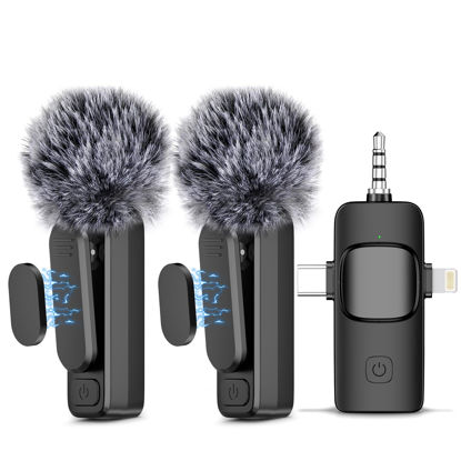Picture of NICHOM 3 in 1 Wireless Lavalier Microphone for iPhone/iPad/Android/PC/Camera,Mini Microphone with Noise Reduction, Mini Microphone for Video Vlog,Interviews,Live Streaming(Lightning/USB C/3.5mm Jack)