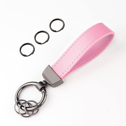 Picture of Turcee Leather Car Keychain,Creative Personality Leather Car Key Fob,Car Accessories Universal Key Fob Keychain for Men and Women (Pink)