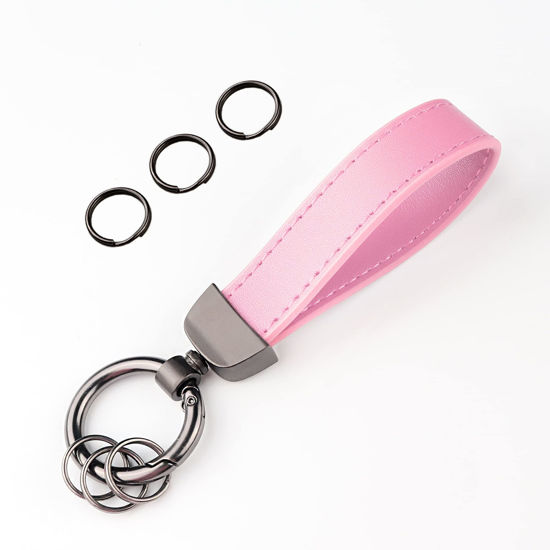 Picture of Turcee Leather Car Keychain,Creative Personality Leather Car Key Fob,Car Accessories Universal Key Fob Keychain for Men and Women (Pink)
