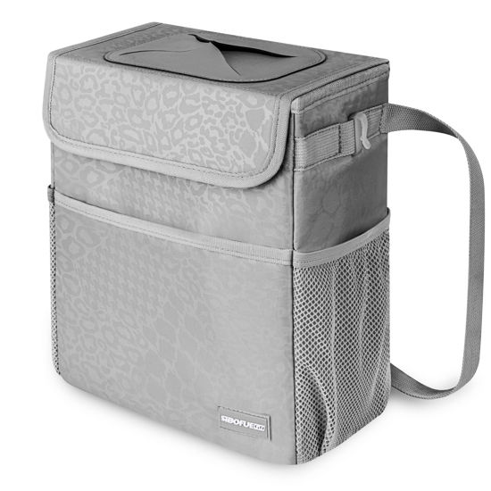 Picture of SIBOFUEGO Car Trash Can Cute - Car Accessory for Garbage and Storage, Adjustable and Collapsible Car Garbage Can, Waterproof and 100% Leak-Proof Car Trash Bin with Lid, 2 Gallons (Leopard-Print Gray)