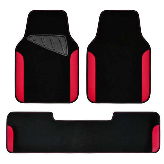 Picture of CAR PASS® Waterproof Universal Faux Leather 3Pcs Car Floor Mats, Red Car Mats Fit for SUV,Vans,sedans, Trucks,Set of Vehicles Car Carpet with Driver Heel Pad and Anti-Slip Nibs Backing (red 3Pcs)