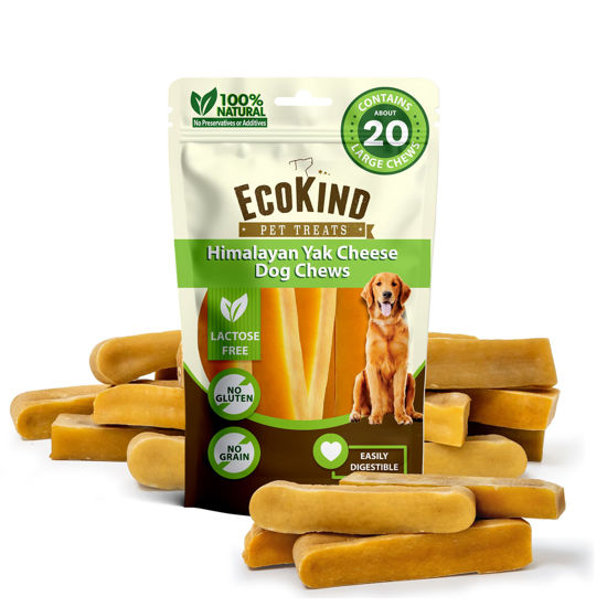 Picture of Ecokind Himalayan Dog Chews, Healthy Dog Treats, Odorless Dog Chews, Rawhide Free, Long Lasting Dog Bones for Aggressive Chewers, Indoors & Outdoor Use, Made in The Himalayans, Large (Pack of 20)