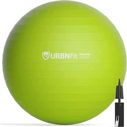 Picture of URBNFit Exercise Ball - Yoga Ball for Workout, Pilates, Pregnancy, Stability - Swiss Balance Ball w/Pump - Fitness Ball Chair for Office, Home Gym, Labor- Green, 30 in