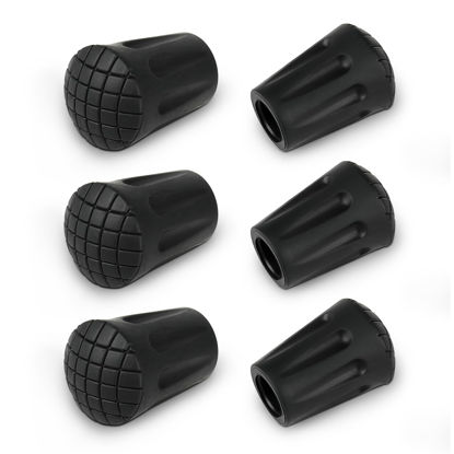 Picture of KINGGEAR Walking Stick Tips - 6-Piece Set of Replacement Rubber Walking Stick Tips That fit Most Mountaineering and Hiking Walking Sticks and Feature Shock Absorption, Grip and Traction Protection.