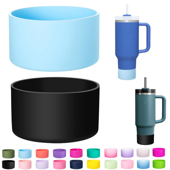 Picture of LONPARRY 2-Pack Silicone Boot for Stanley 40 30 oz Quencher Adventure Tumbler, Stanley IceFlow 30/20 oz, Stanley Cup Protector Accessories Anti-Slip Sleeve (Black+Sky Blue)