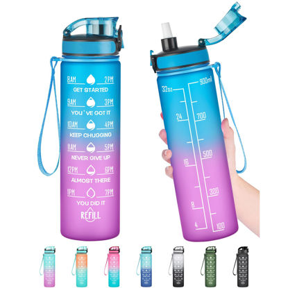 Picture of Enerbone Water Bottle, Leakproof BPA & Toxic Free, Motivational Water Bottle with Times to Drink and Straw, Fitness Sports Water Bottle with Strap for Office, Gym, Outdoor Sports