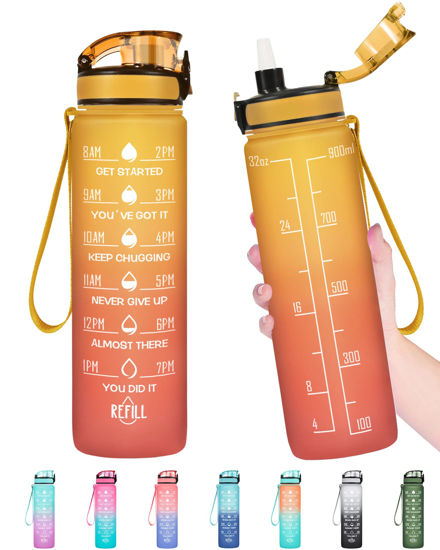 Picture of Enerbone 32 oz Water Bottle, Leakproof BPA & Toxic Free, Motivational Water Bottle with Times to Drink and Straw, Fitness Sports Water Bottle with Strap for Office, Gym, Outdoor Sports