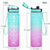 Picture of Enerbone 32 oz Water Bottle, Leakproof BPA & Toxic Free, Motivational Water Bottle with Times to Drink and Straw, Fitness Sports Water Bottle with Strap for Office, Gym, Outdoor Sports, Green-Purple