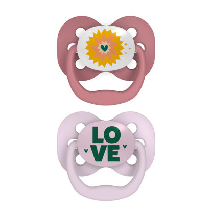 Picture of Dr. Brown's Advantage Baby Pacifier, Fully Symmetrical Soother with Soft Silicone Bulb, 0-6m, BPA Free, Lavender Love, 2 Pack (Style May Vary)