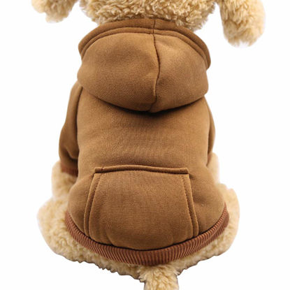 Picture of Jecikelon Winter Dog Hoodie Sweatshirts with Pockets Warm Dog Clothes for Small Dogs Chihuahua Coat Clothing Puppy Cat Custume (X-Small, Coffee)