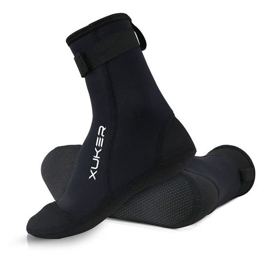 Picture of XUKER Neoprene Socks 3mm, Sand Beach Volleyball Soccer Socks Water Shoes Diving Boots Men Women for Swimming Surfing Snorkeling Fishing Wading Kayaking Hiking Rafting, Flatlock High Cut