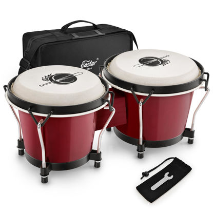 Picture of Eastar Bongo Drums 6” and 7” Congas Drums for Kids Adults Beginners Professional Wood Percussion Instrument with Bag and Tuning Wrench, Red