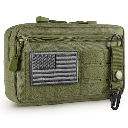 Picture of FRTKK Tactical Molle Admin Pouch Utility Laser Cut EDC Tool Pouch Bag Horizontal Modular Pouches Include US Flag Patch and Keychain (Army Green)