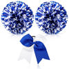Picture of Hanaive Cheerleading Pom Poms and Large Cheerleader Hair Bow 12 Inch Large Metallic Cheer Cheerleader Pom Poms for Sports Team Spirit Cheering(Blue and White Mixed,Glitter and Matte)