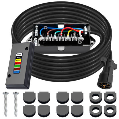 Picture of CheeMuii 15 FT Trailer Wiring Harness Kit Heavy Duty 7 Way Trailer Cord with 7 Pin Trailer Plug and Junction Box Kit Premium Light and Brake Wiring Wires for Trailer RV