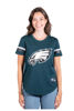 Picture of Ultra Game NFL Philadelphia Eagles Womenss Soft Mesh Jersey Varsity Stripe Jock Tag Crew Neck Tee Shirt Top, Team Color, Large
