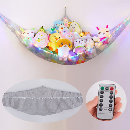 Picture of Basumee Stuffed Animals Net or Hammock with LED Light Hanging Toy Net Hammock for Stuffed Animals Storage Stuff Animals Hammocks for Nursery Kids Room with Remote Control, 8 Kinds of Lights(Pack of 1)