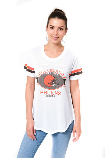 Picture of Ultra Game NFL Cleveland Browns Womenss Soft Mesh Jersey Varsity Tee Shirt, White, X-Large