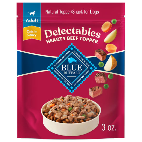Picture of Blue Buffalo Delectables Natural Wet Dog Food Toppers, Hearty Beef Cuts in Gravy, 3-oz
