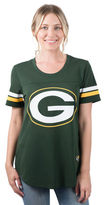 Picture of Ultra Game NFL Green Bay Packers Womenss Soft Mesh Jersey Varsity Stripe Jock Tag Crew Neck Tee Shirt Top, Team Color, X-Large