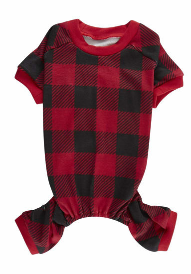 Picture of Red Plaid Christmas Pajama for Cats,Puppy Pajamas Onesie PJS,Back Length 9" XSmall