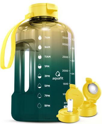 Picture of AQUAFIT 1 Gallon Water Bottle with Time Marker - Straw & Chug Lid - BPA Free Big Water Bottle with Straw - Gym Water Bottle with Handle - Gallon Water Jug (128 Ounces, Forest Fade)