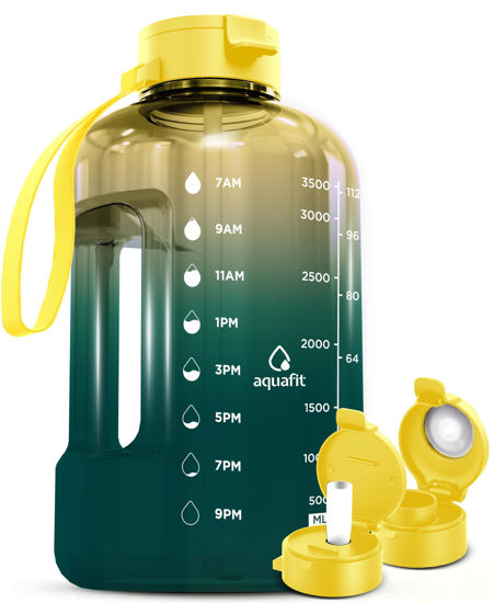 Picture of AQUAFIT 1 Gallon Water Bottle with Time Marker - Straw & Chug Lid - BPA Free Big Water Bottle with Straw - Gym Water Bottle with Handle - Gallon Water Jug (128 Ounces, Forest Fade)