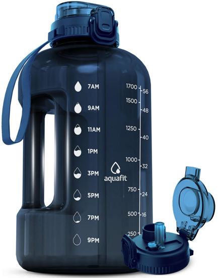 Picture of AQUAFIT 64 oz Water Bottle with Time Marker - Straw & Chug Lid - BPA Free Big Water Bottle with Straw - Gym Water Bottle with Handle - Gallon Water Jug (64 Ounces, Nebula)