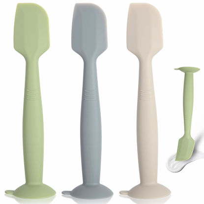 Picture of MAIKKB Baby Diaper Cream Spatula 3 Pack Diaper Spatula Soft Silicone Diaper Cream Applicator Baby Butt Paste Spatula Brush with Suction Base,Full Size(Gray+Off-white+Green)