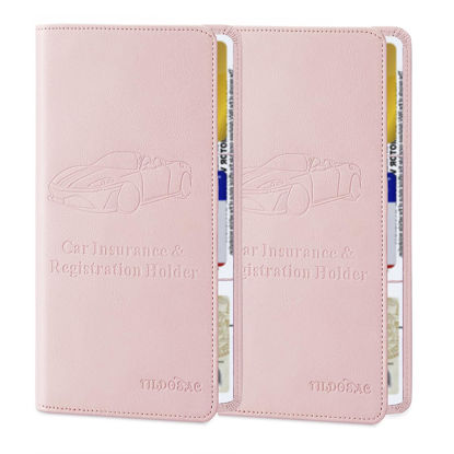 Picture of TILDOSAC 2Pack Leather Car Registration and Insurance Card Holder, Car Document Holder for Cards License with Magnetic Shut (Pink)