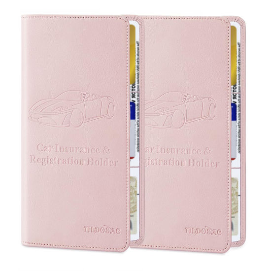 Picture of TILDOSAC 2Pack Leather Car Registration and Insurance Card Holder, Car Document Holder for Cards License with Magnetic Shut (Pink)