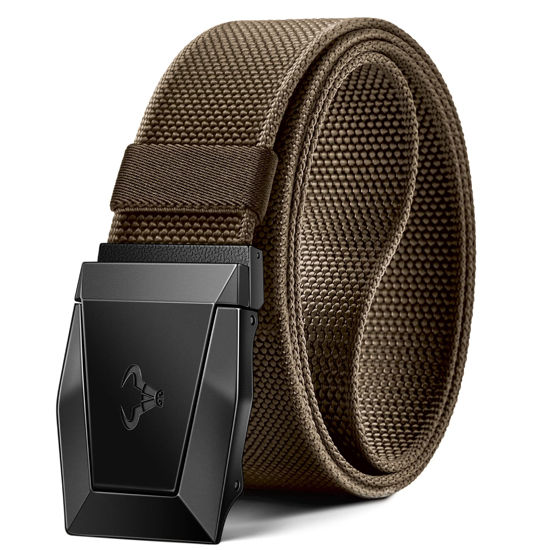 Picture of BULLIANT Tactical Belt for Men,Holster Hiking Rigger Web Casual Work Belt 1.5" with Heavy Duty Quick Release Buckle(Light Brown,46"-50" Waist Adjustable)