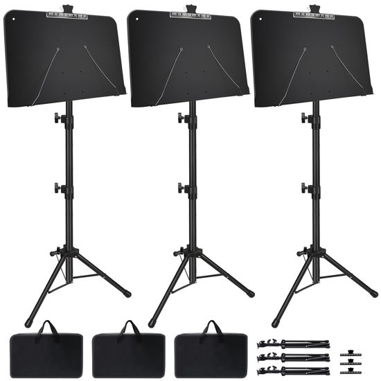 Picture of Sheet Music Stand, 1/2/3 Pack Adjustable Music Stand for Sheet Music, Music Sheet Stand Portable Folding with Carry bag Clip Holder for Guitar, Ukulele, Violin Players(Standard Version, 3 Pack)
