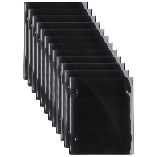 Picture of 12 Pieces Flip Folder Pages Flip Folio Marching Band Music Files Holder Sheet Musical Flip Folder with 2 Holes 7.5 x 6.3 Inches PVC Waterproof Window Pages for Music Files (Black, Double Side)