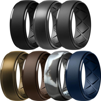 Picture of Egnaro Inner Arc Ergonomic Breathable Design, Silicone Rings Mens with Half Sizes, 7 Rings / 4 Rings / 1 Ring Rubber Wedding Bands, 10mm Wide-2.5mm Thick