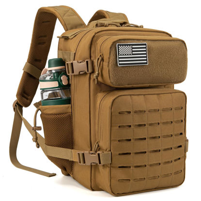 Picture of QT&QY 25L Military Tactical Backpacks For men CCW Army Laser cut Molle Daypack small EDC Bug Out Bag Gym Rucksack With Dual Cup Holders medical Rucksack Khaki