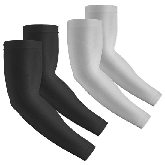 Picture of Rescoto 2 Pairs UV Protection Cooling Arm Sleeves Compression Sun Sleeves for Men Women Youth, Tattoo Cover Up, UPF 50 (2 Pairs: 1 Pair Black & 1 Pair Gray)