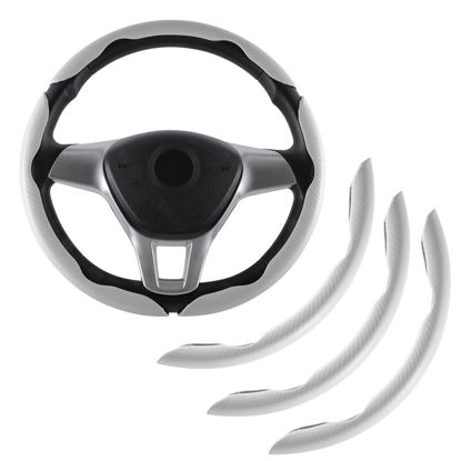 Picture of Amiss 3pcs Car Carbon Fiber Anti-Skid Steering Wheel Cover，Segmented Steering Wheel Protector, Butterfly Steering Wheel Cover, Universal 99% Car Wheel Cover Protector, Car Interior Accessories(White)