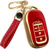 Picture of Lucrum for 2025 Honda Pilot Key Fob Cover and Leather Keychain - for Accord, Civic, CR-V, HR-V - 2022-2025 Full Cover Key Case - TPU Keyfob Cover Compatible with KR5TP-4 - Red and Gold