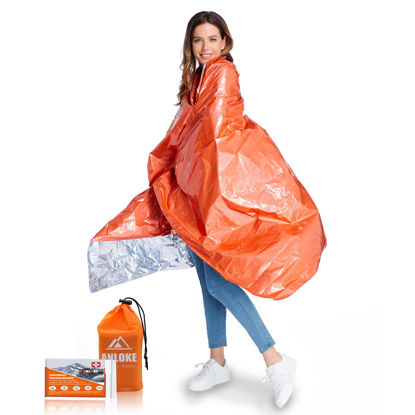 Picture of ANLOKE Emergency Blankets Mylar Thermal Blanket (4 Pack) of Gigantic Space Blanket 82 * 52 in. Survival Blankets Heavy Duty Camping Gear,First Aid, Silver+Orange
