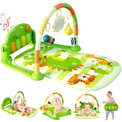 Picture of dearlomum Baby Play Mat Baby Gym,Funny Play Piano Tummy Time Baby Activity Mat with 5 Infant Sensory Baby Toys, Music and Lights Boy & Girl Gifts for Newborn Baby 0 to 3 6 9 12 Months (Green)